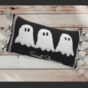 TIK Tok Halloween LG 26" GHOST TRIO Blk & Wht Lumbar Tassel Pillow New